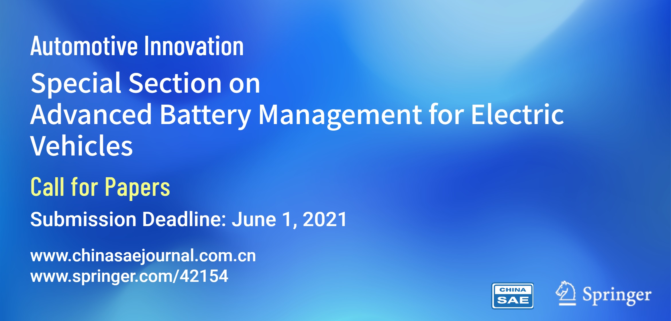 	      	Call for Papers Special Section on Advanced Battery Management for Electric Vehicles
	      	